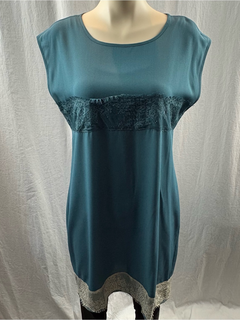 Twin-Set Simona Barbeiri Teal Shift Dress with Lace Detail L